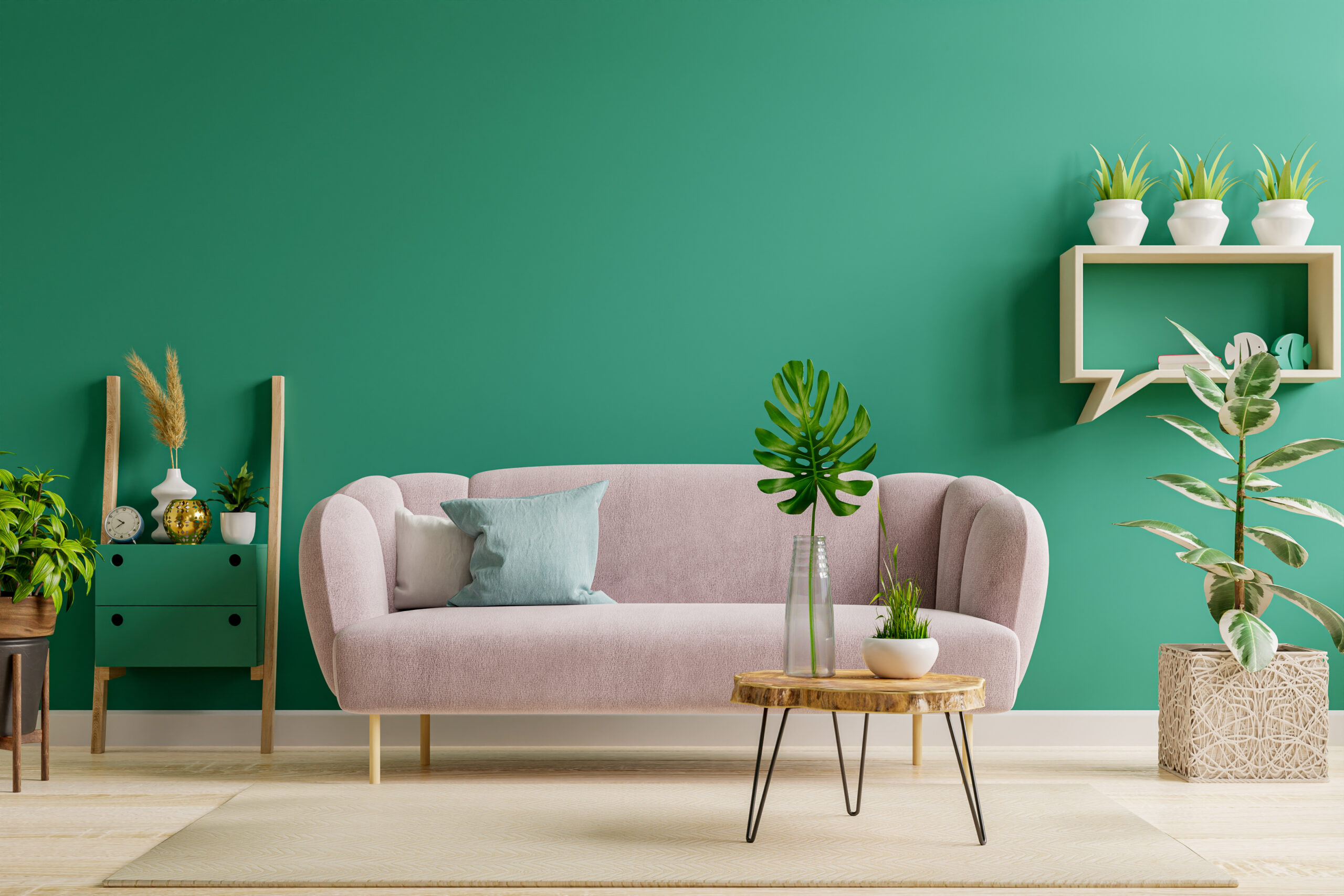green interior modern interior living room style with soft sofa green wall 3d rendering scaled